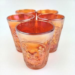 Vintage Imperial Windmill Marigold Carnival Glass 4in Tumbler Set of 5 w issues